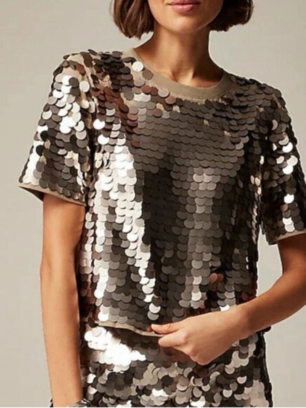 J. Crew Taupe Sequin Short-Sleeve Tee